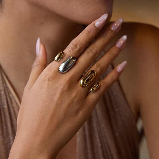 Mixed Metal Geometric Open Ring